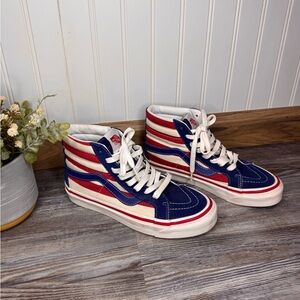 Vans Sk8 Hi Unisex Womens Size 6.5 Men 5 Striped High Top Sneakers USA Patriotic